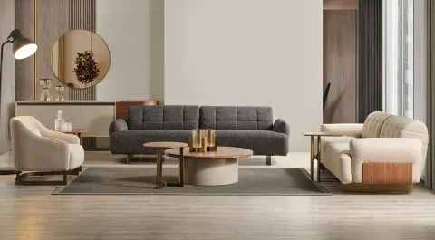 Matera Gold Metal Leg Sofa Set