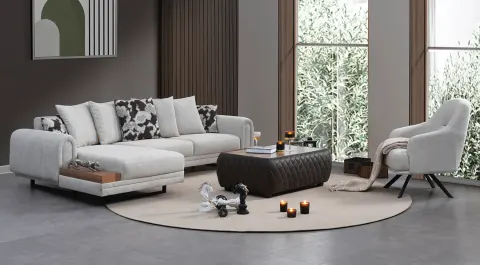 Ruby Metal Leg Corner Sofa Set