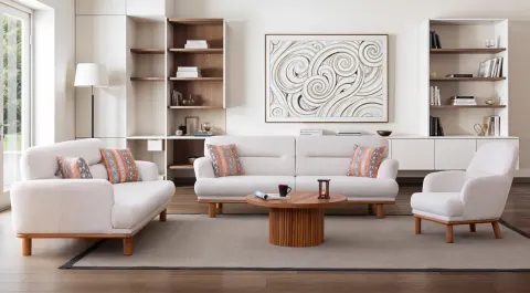 Valens Wooden Leg Sofa Set