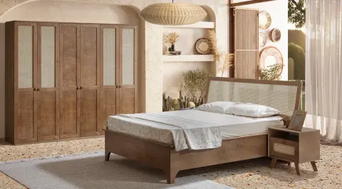 Valeria Walnut Shutters Bedroom Set
