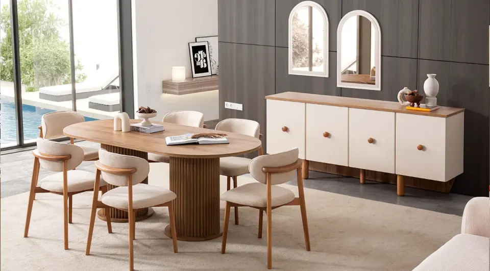 Soft Dining Room Set with Wooden Legs