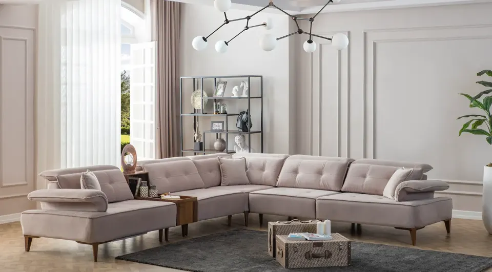 Milano Wooden Leg Modern Corner Sofa Set