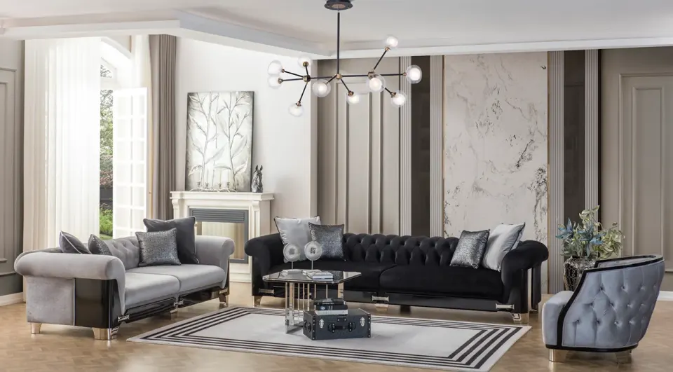 Nish Black Metal Leg Sofa Set