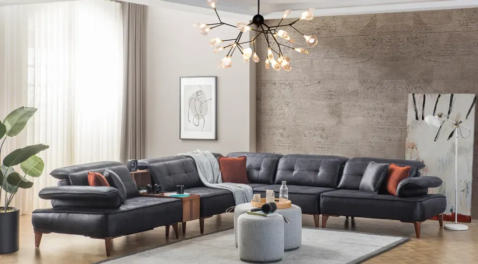 New Milano Wooden Leg Corner Sofa Set