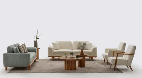 İnci Wooden Leg Sofa Set