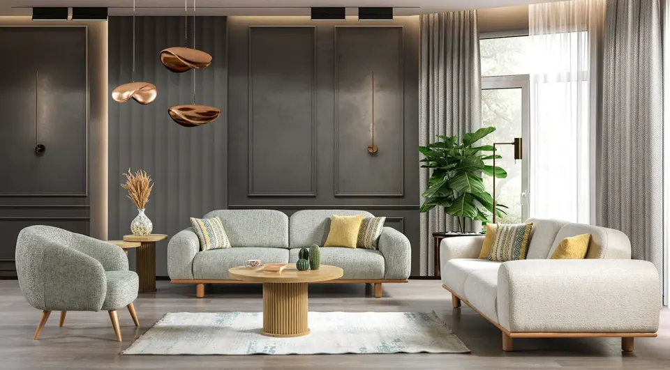 Bohemian Wooden Leg Sofa Set