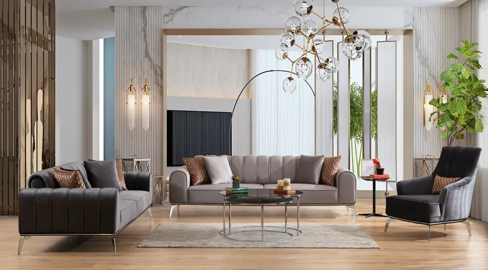 Troy Metal Leg Sofa Set