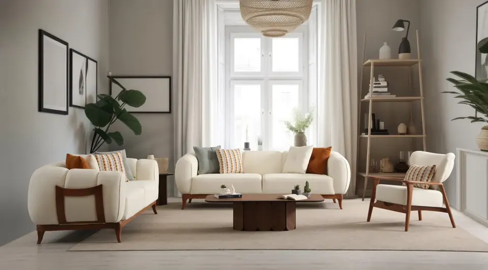 Milas Modern Sofa Set with Wooden Legs