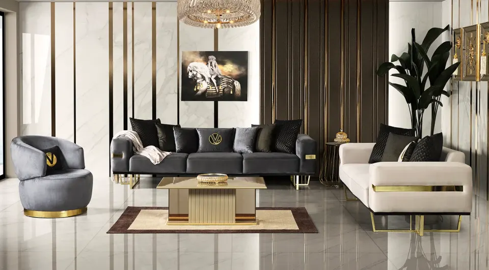 Premier Gold Metal Leg Sofa Set