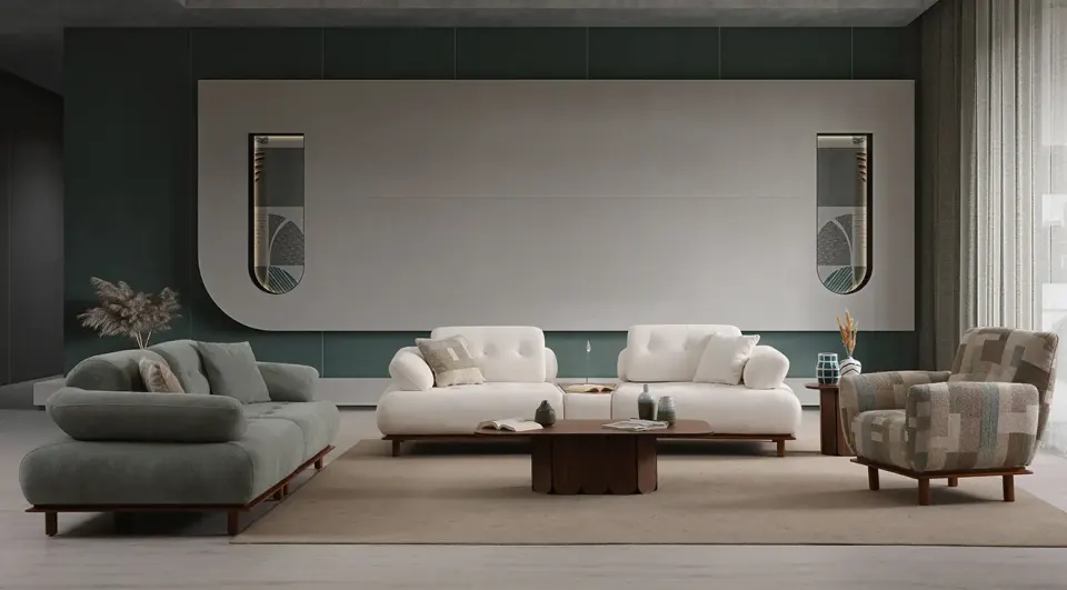 Lois Wooden Leg Sofa Set