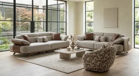 Lotus Wooden Leg Sofa Bed Set