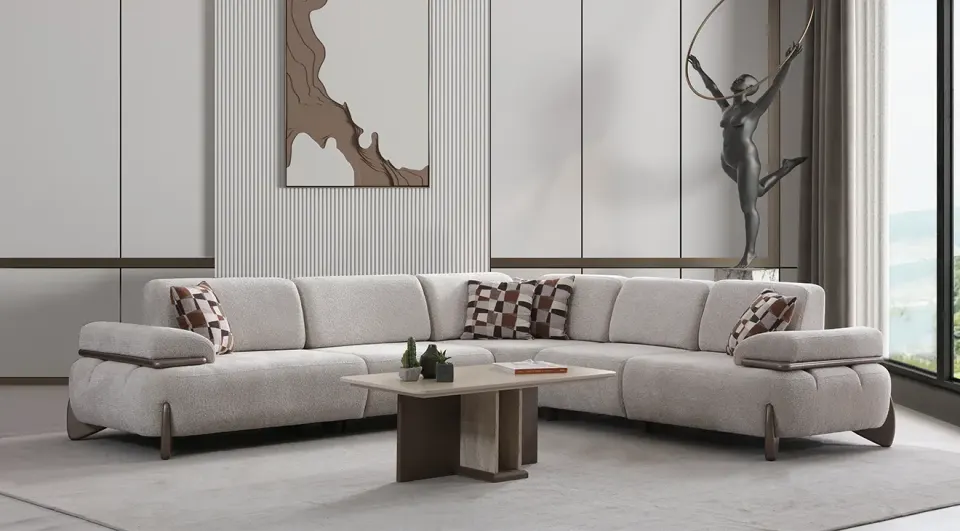 Rocco Wooden Leg Corner Sofa Bed Set