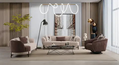 Perbino Modern Sofa Set with Metal Legs