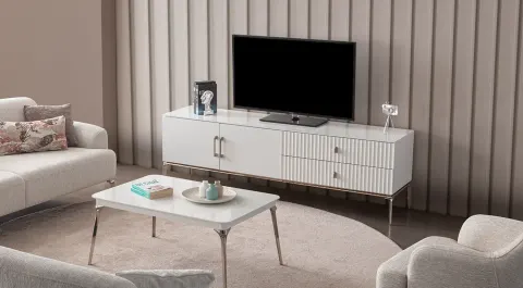 Modern TV Unit with Bronze Metal Legs