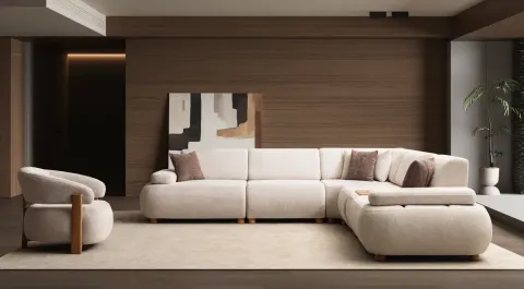 İnci Wooden Leg Modern Corner Sofa Set
