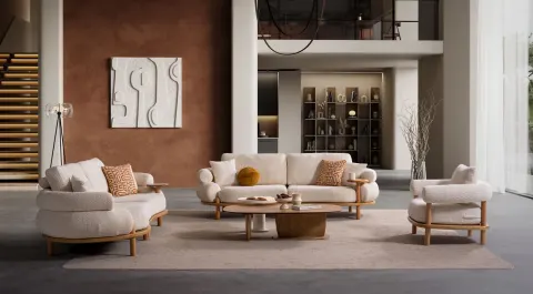 New Bugatti Wooden Leg Sofa Set