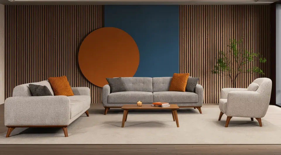 Loft Wooden Legged Bedding Modern Sofa Set