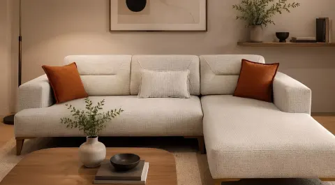 Pearl Wooden Legged Corner Sofa Set with Bed