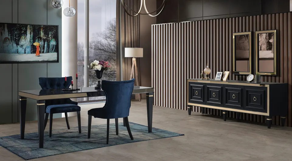 Bornova Art Deco Black Dining Room Set
