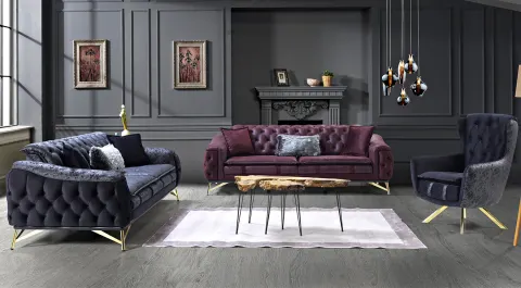 Olimpos  Gold Metal Leg Sofa Set 2