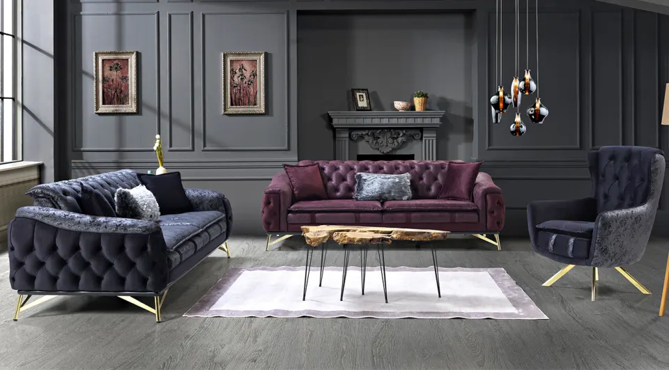 Olimpos  Gold Metal Leg Sofa Set 2