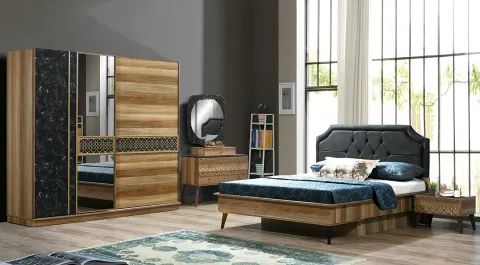 Bergama Sliding Door Bedroom Set (Walnut)