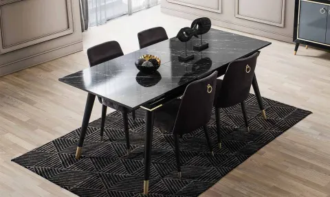 Asil Black Marble Patterned Dining Table