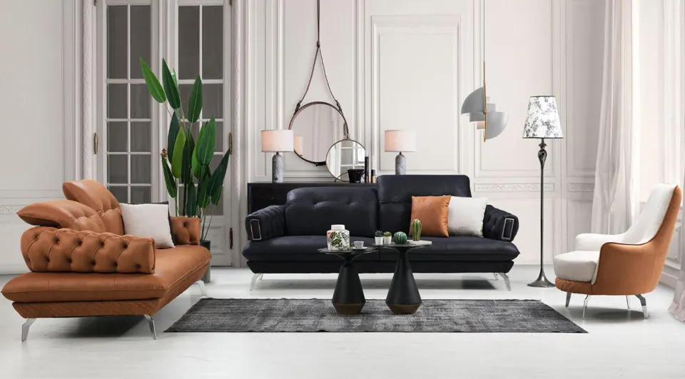 Milan  Metal Leg Sofa Set