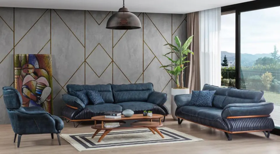 Defne  Metal Leg Sofa Set