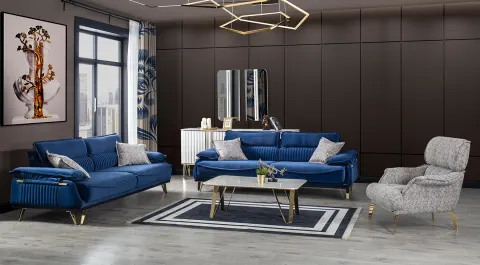 Gold Duru  Metal Leg Sofa Set