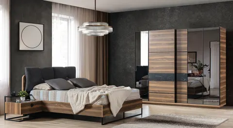 Cool Sliding Door Metal Leg Bedroom Set (Walnut)