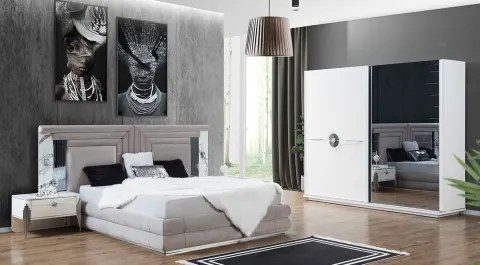 Parso Sliding Door Metal Leg Bedroom Set (White)