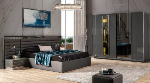 Swiss Sliding Door Bedroom Set (Anthracite)