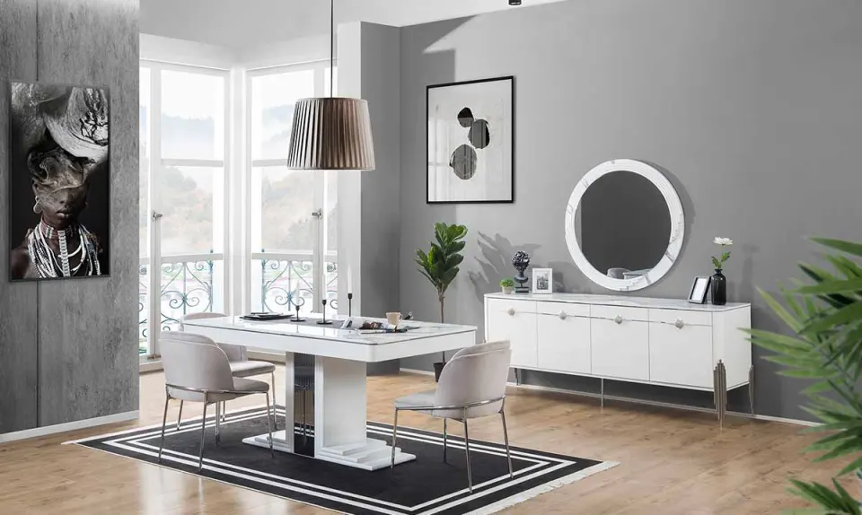 Parso Metal Leg Dining Room Set (White)