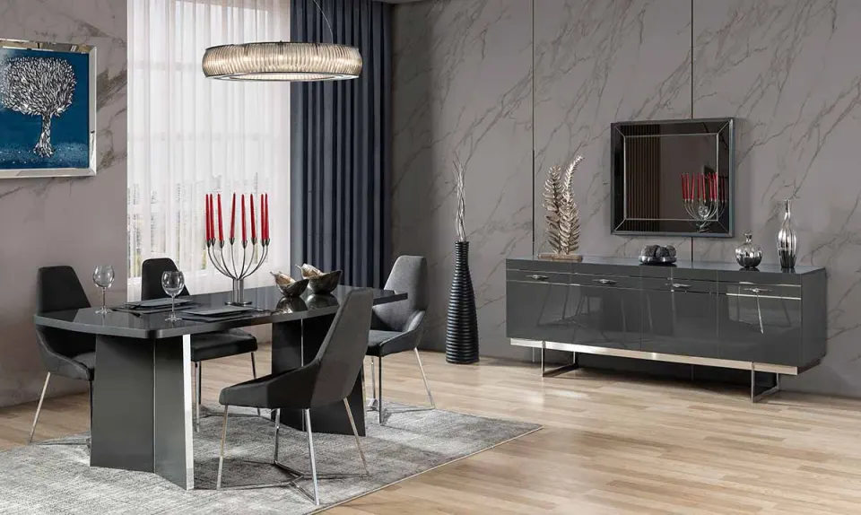 Swiss Metal Leg Dining Room Set (Anthracite )
