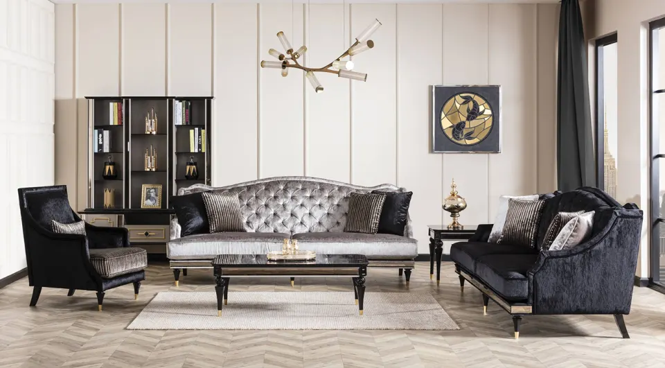 Retro Wooden Leg Sofa Set