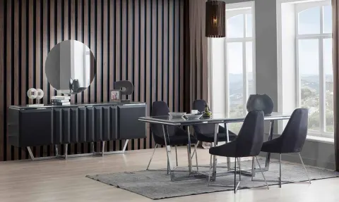 Elisa Metal Leg Dining Room Set (Black)