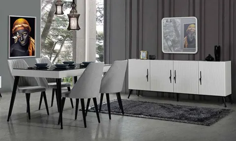 Reina White Marble Patterned Dining Room Set