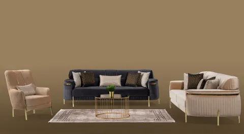 Sarissa  Gold Metal Leg Sofa Set 2