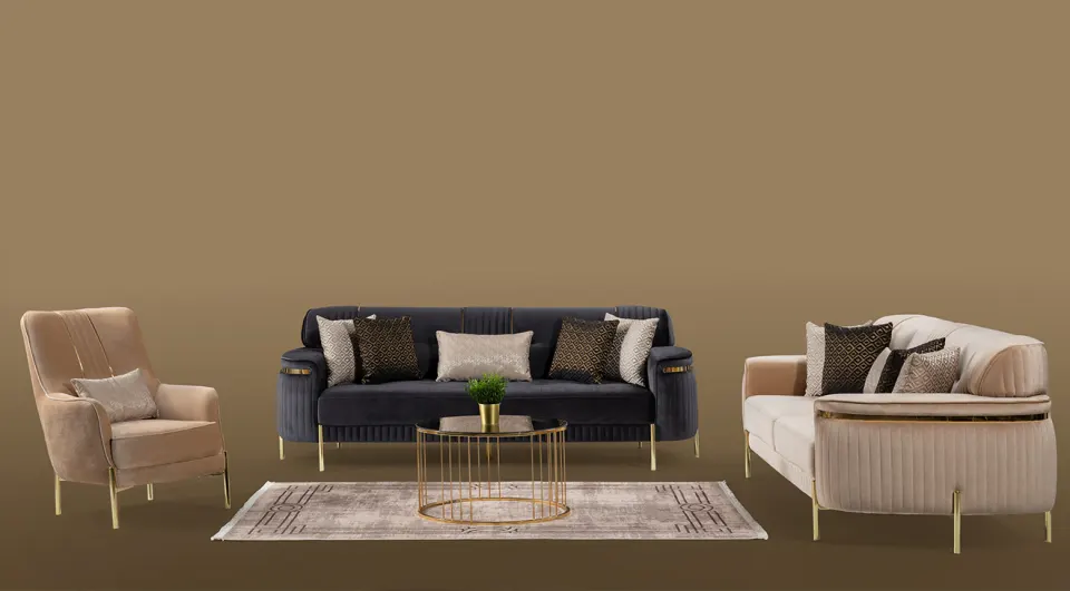 Sarissa  Gold Metal Leg Sofa Set 2