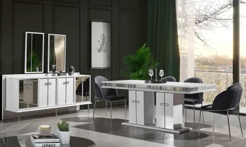 Madrit White Metal Leg Dining Room Set