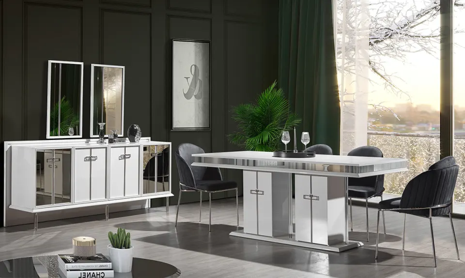 Madrit White Metal Leg Dining Room Set