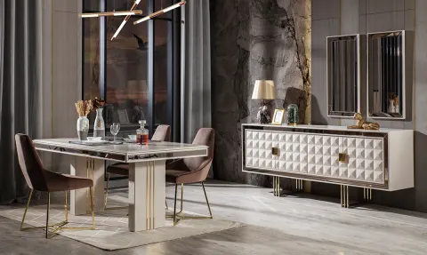 Ruby White Metal Leg Dining Room Set