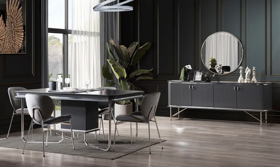 Palazzo Anthracite Metal Leg Dining Room Set