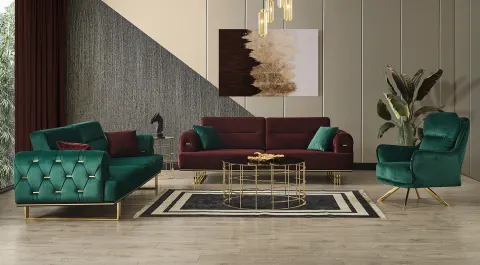 Meastro  Gold Metal Leg Sofa Set