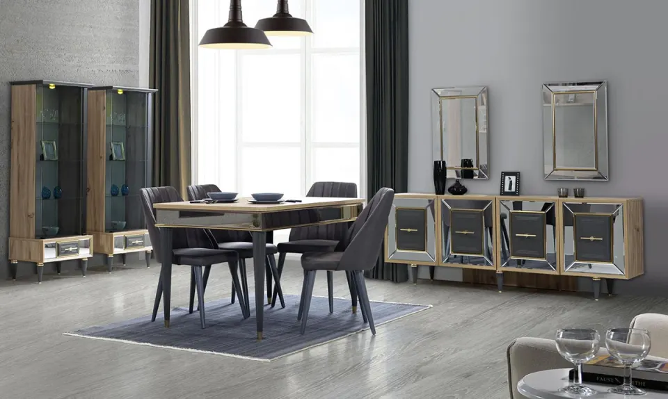 Ilgın Anthracite Dining Room Set (Walnut)