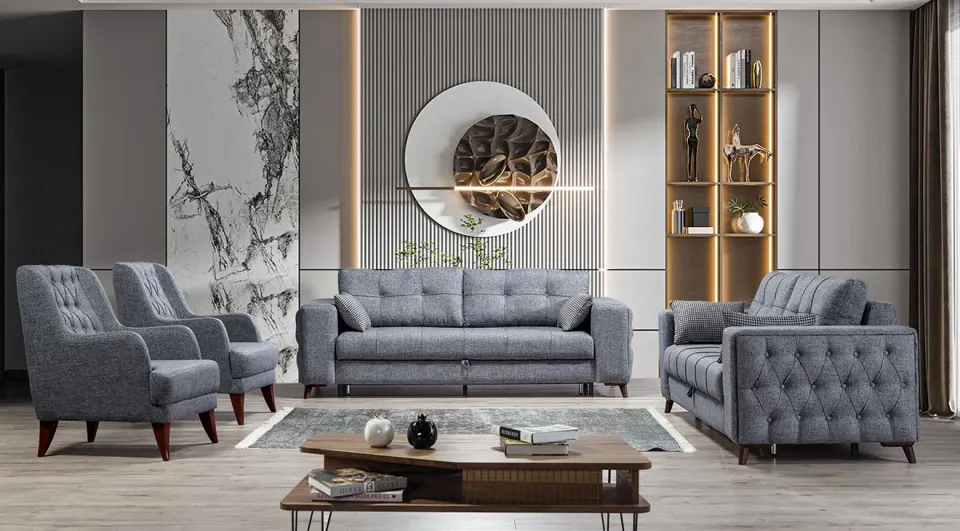 Menekşe   Wooden Leg Sofa Set