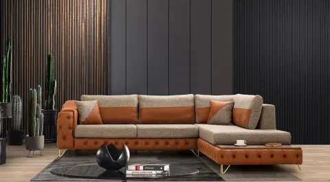 Arya   Gold Metal Leg Corner Sofa Set