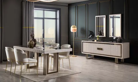Mono Moonstone Gold Ayaklı Dining Room Set