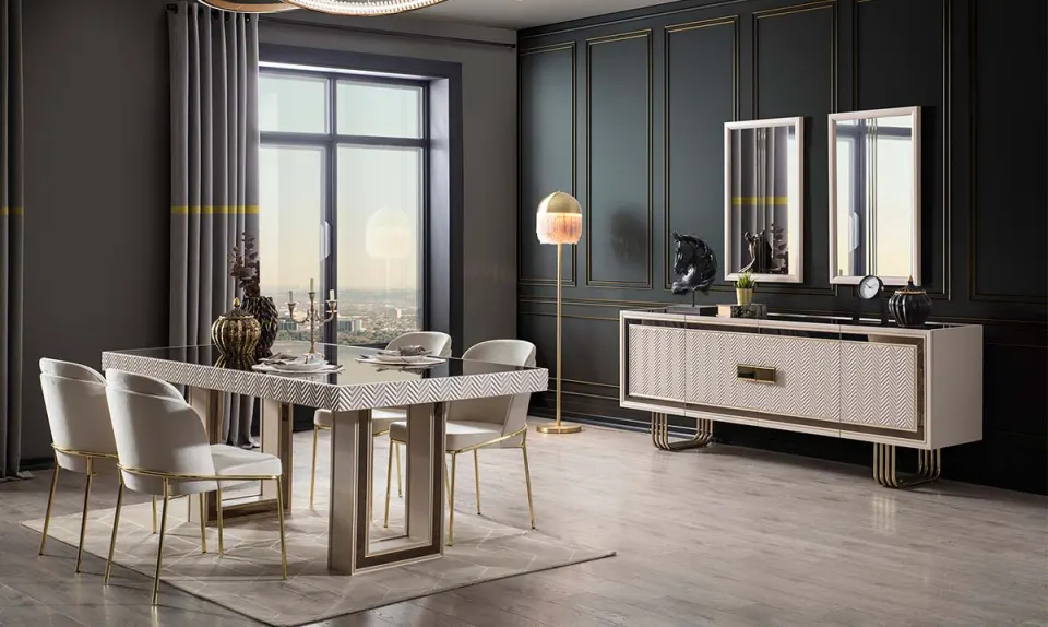 Mono Moonstone Gold Ayaklı Dining Room Set